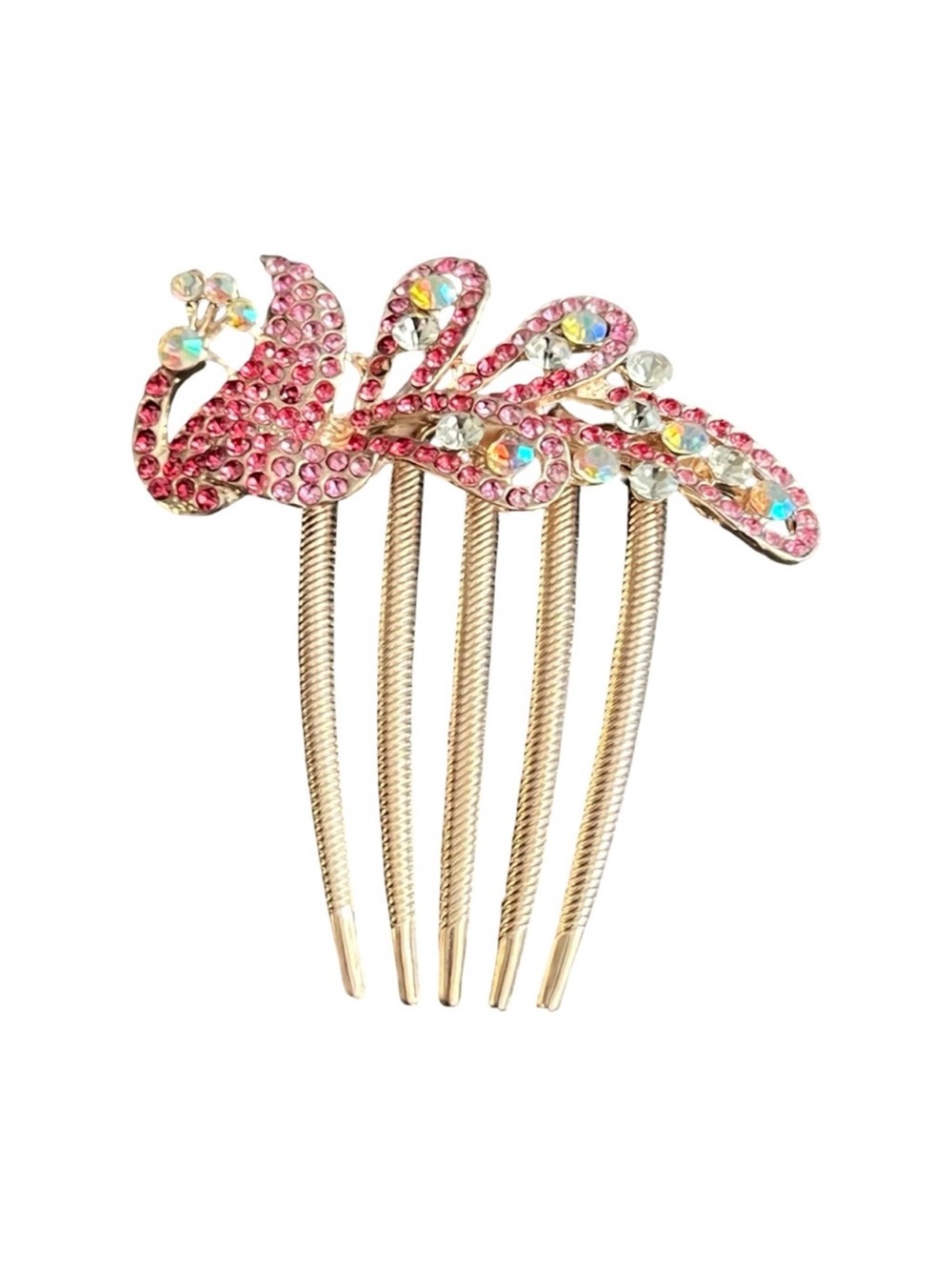 Crystal Peacock Hair Comb - Pink Rhinestone Accent FINAL PRICE DROP - Picture 2 of 5